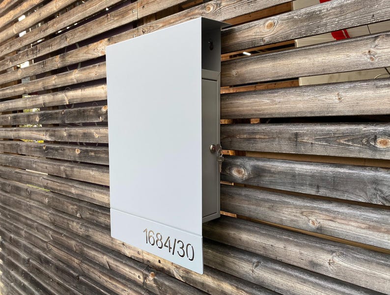 Modern Wall Mounted Mailbox with House Numbers - Galvanized Steel