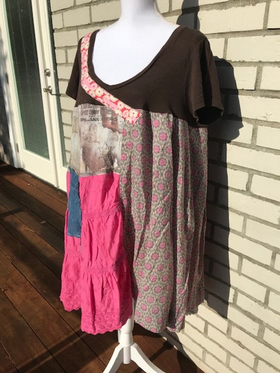 handmade sustainable clothing original The Dianna Tunic: Size XL-1X upcycled hippie gypsy shabby chic Melbury Road. eco friendly