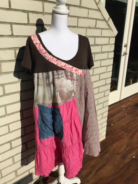 handmade sustainable clothing original The Dianna Tunic: Size XL-1X upcycled hippie gypsy shabby chic Melbury Road. eco friendly