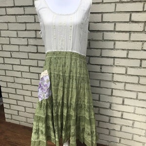 シャノンアップサイクルチュニック：ボヘミアン春夏、Mサイズ～Lサイズ、環境に優しい、持続可能な衣類、メルベリーロードによるハンドメイド