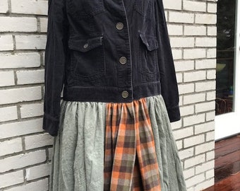 La chaqueta de plumero Eleanor Upcycled: chaqueta de pana, plaid, franela, patchwork, artística, prairie chic, hecha a mano, original, Melbury Road.