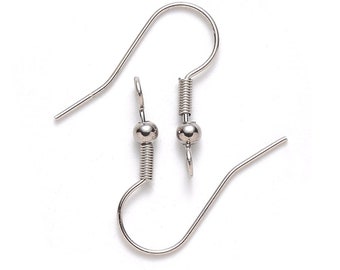 May include: Two silver earring hooks with a small ball at the top and a spring closure.