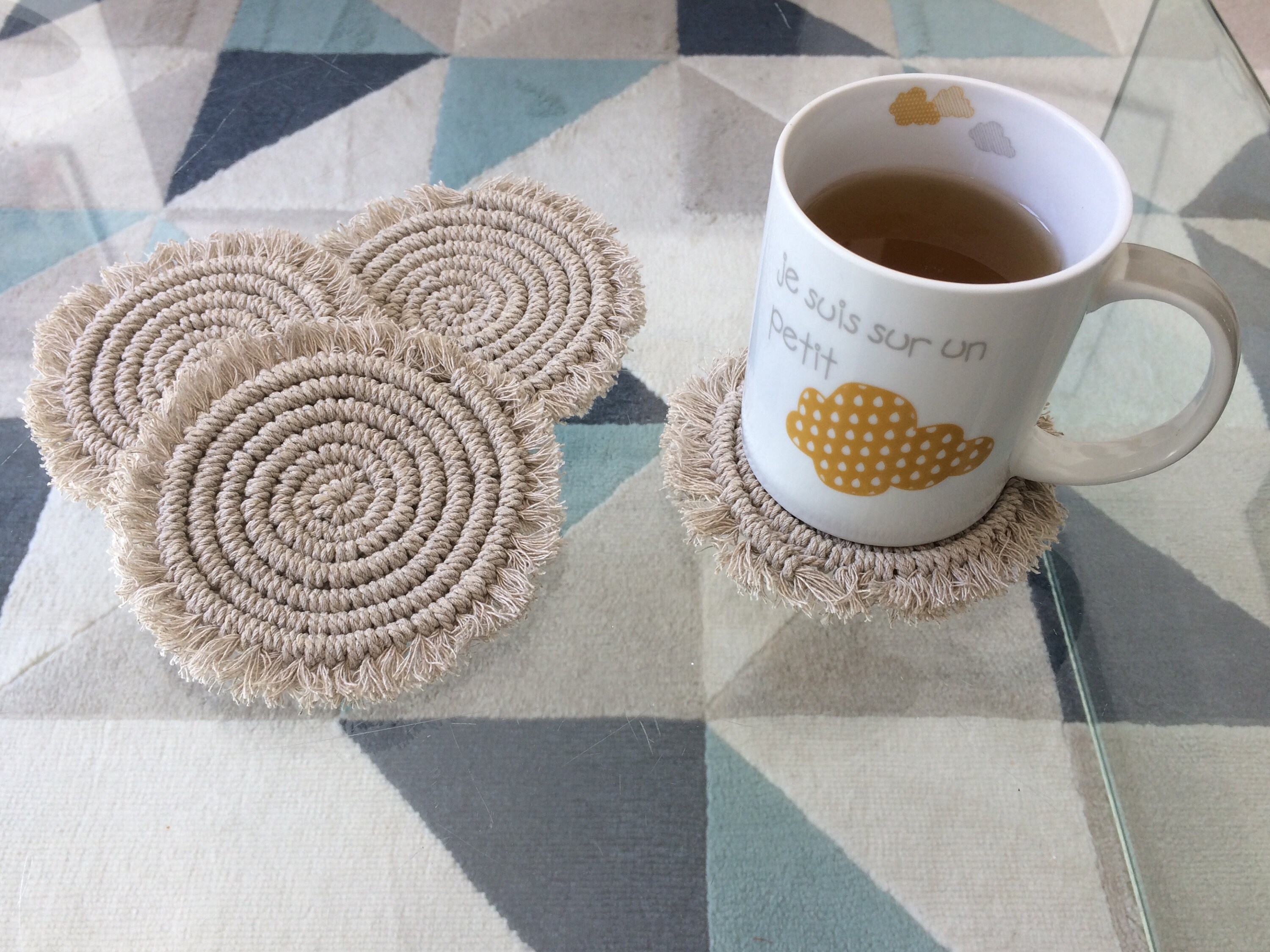 Dessous de Verre Macramé Rond - Lot 4