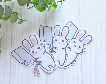 Waterproof Kawaii Cute Adorable Bunny Rabbit with Knife Sticker |  Kawaii Bunny | Bun Bun