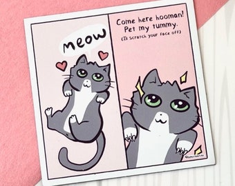 Cute Kawaii Adorable Silly Cat Magnet Decal  |  Magnet, Fridge Magnet