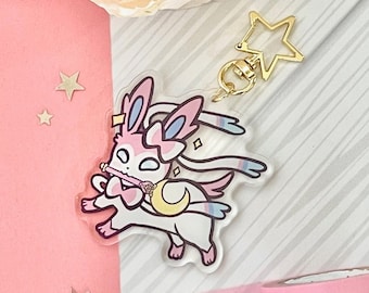 Cute Kawaii Magical  Sylveon Acrylic Charm Keychain |  Magical Girl, Adorable and Cute |  Sylveon Eeveelution Pastel Theme