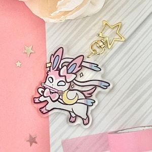 Cute Kawaii Magical  Sylveon Acrylic Charm Keychain |  Magical Girl, Adorable and Cute |  Sylveon Eeveelution Pastel Theme