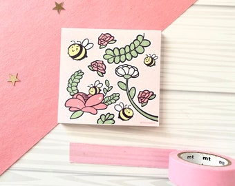 Kawaii Cute Bumble Bee Sticky Adhesive Notes | Memo Pad, Pocket Notepad 50 Sheets 3 x 3 | Kawaii Stationery Message Sticky Note  | Bee Lover