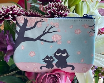 Kawaii Cute Black Cats Zipper Coin Purse | Adorable Cherry Blossom Coin Purse