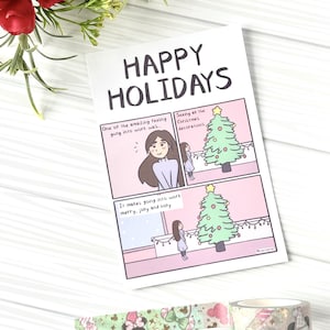 Cartes postales saines mignonnes de vacances | postale de Noël | postale de Noël de joyeuses fêtes | Carte postale webcomic
