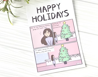 Cute Wholesome Holiday Postcards | Christmas Postcard  | Happy Holidays Christmas Postcard  |  Webcomic Postcard