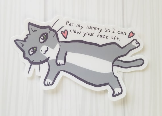Silly Kitty Cat Sticker  |  |  Laptop, Tumbler, Bumper Sticker  |   Funny, Cute, Meme |  Gray Tuxedo Cat