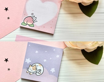 Cute, Kawaii, Adorable Kitty Cat Memo Pad | Neko Pocket Notepad 50 Sheets 3 x 3 Memo Pad Stationary | Animal Cat Memo Pad, Cute To-do List