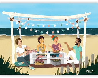Printed illustration - Picnic at the beach- Poster - Poster