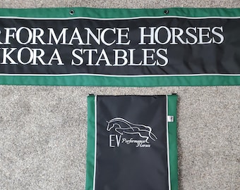 Barn Valance and Sling, Horse Show Banner & Leg Wrap Holder, Lone Rider Package, Free Embroidered Lettering, Custom Horse Show Decorations