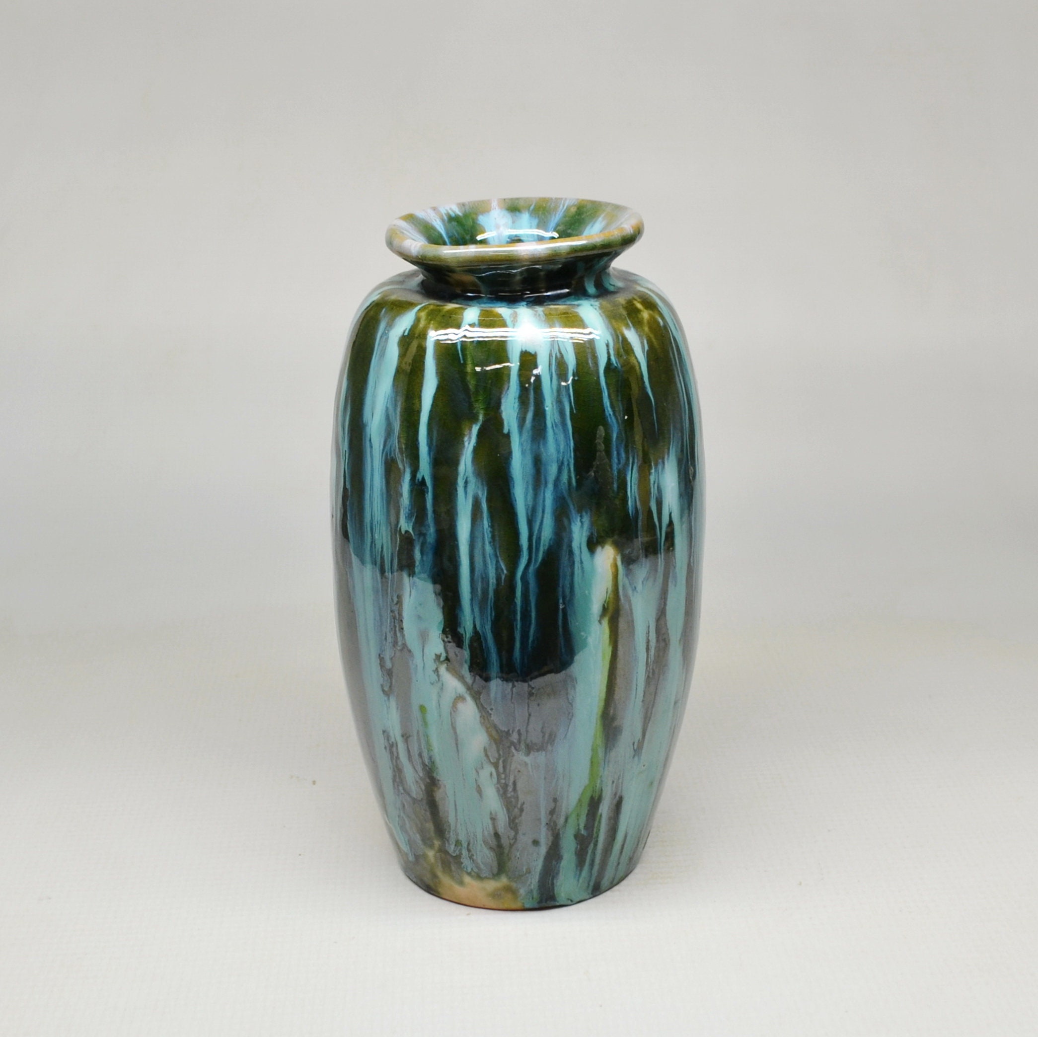 Teal ceramic vase Drip glaze vase Handmade pottery vase Etsy