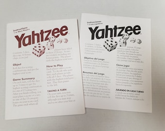 Vintage Yahtzee Replacement Instruction Booklet 1996 Milton Bradley English & Spanish