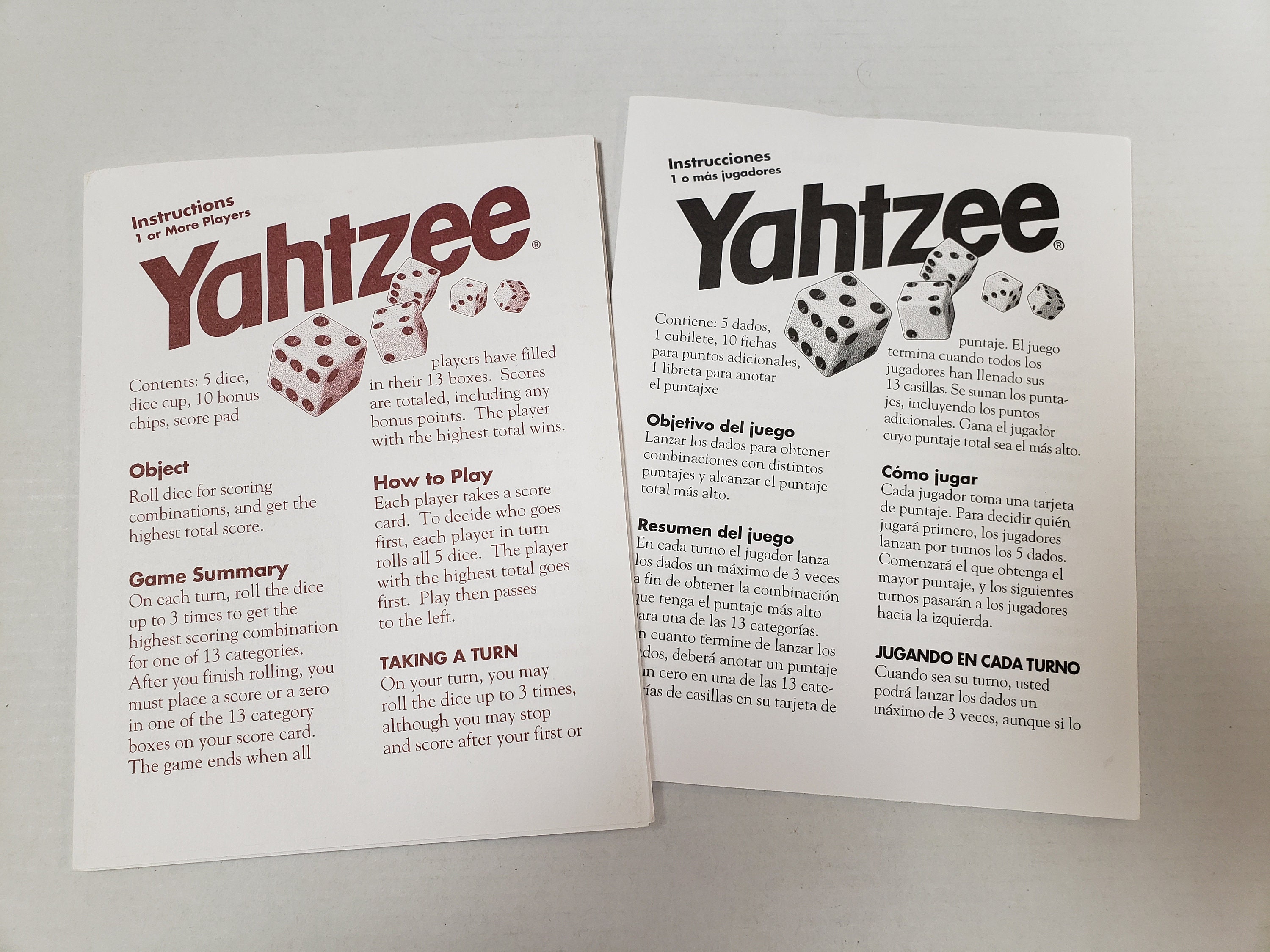 Yahtzee 1956 Edition Instruction Booklet 