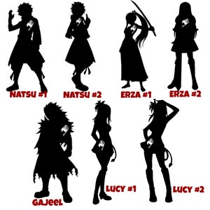 48 Designs - Anime  Silhouette, cats and Guild Symbols Decals - 5” to 10” in Height - Varies in width - Choose Design and Color -