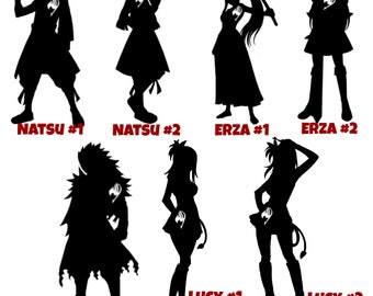 48 Designs - Anime  Silhouette, cats and Guild Symbols Decals - 5” to 10” in Height - Varies in width - Choose Design and Color -