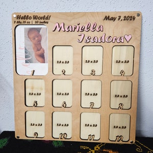 Mi primer año, el primer año del bebé Marco personalizado de madera quemado con láser
