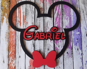 Décoration murale Mickey , tête de Mickey Disney en bois personnalisé avec prénom