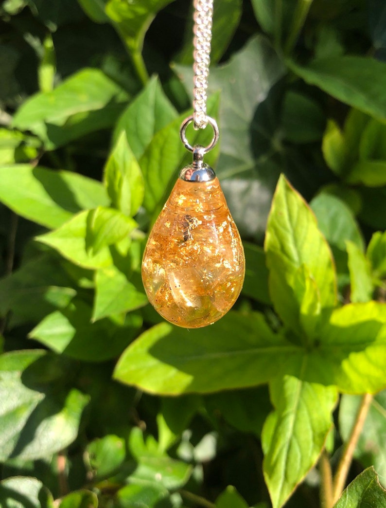 yoga meditation emf protection and spiritual development reiki Citrine and gold leaf drop pendant for healing