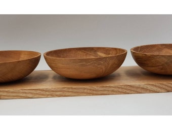 Trio of serving bowls.  tapas serving bowls with tray.  Food safe finish.   Olive Ash bowls.olive ash oblong tray. Dining table serving