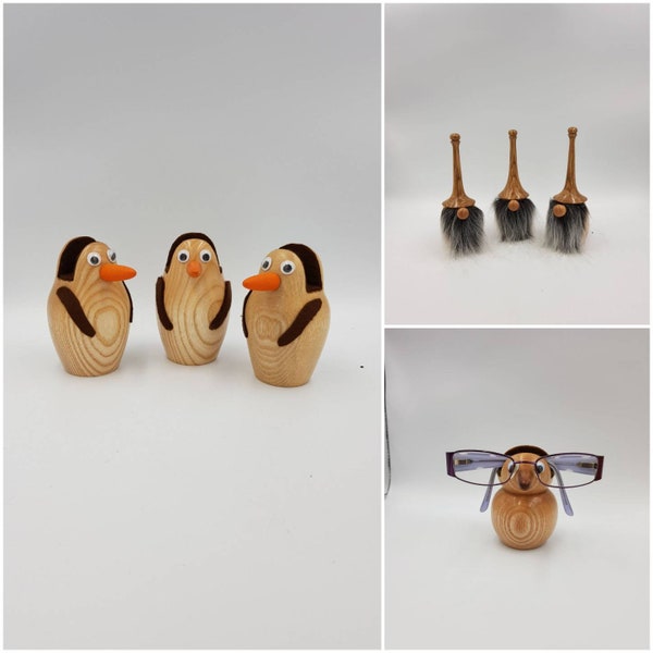 Wood Turned Spectacle Holder. Spectacle stand.  Glasses holder stand. Nose glasses holder. Unique Penguin. Gonk glasses holder Quirky gifts