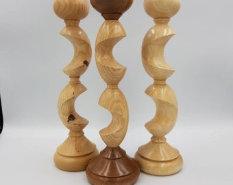 Wood turned Candle stick holder.  Candle holder, wooden gifts.  Unique candle holder.  Multi axis turned candle holder