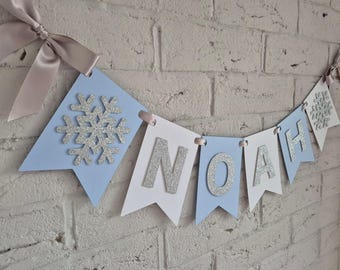 Winter Onederland 1st Birthday Highchair Banner - Snowflake Themed Girl Birthday Decor - View #5