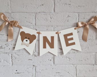 Banner de silla alta para primer cumpleaños de osito de peluche con cintas, decoración de fiesta de primer cumpleaños con temática de osito de peluche boho, decoración de banner para el primer cumpleaños de Beary