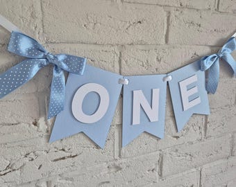 Blaues Banner für den Hochstuhl zum ersten Geburtstag, Dekorationen für den 1. Geburtstag eines Jungen