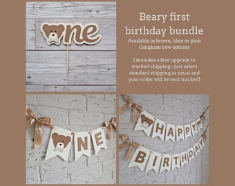 Decoraties voor de eerste verjaardag van Beary, themafeestdecor teddybeer