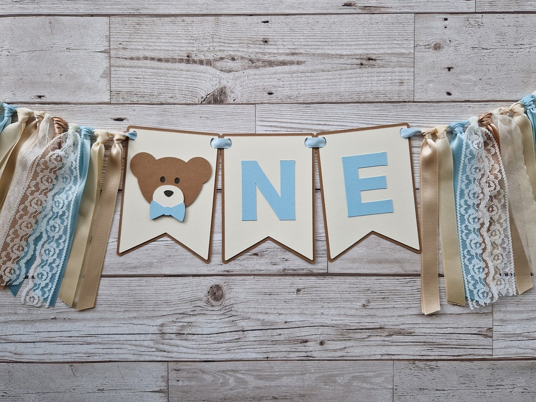 Teddy Bear First Birthday High Chair Banner With Ribbons, Boho Teddy ...