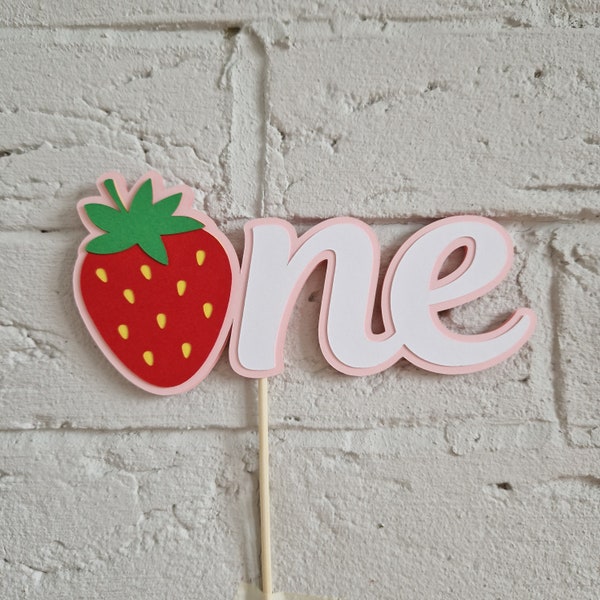 Strawberry cake topper, berry one 1st birthday cake topper, first birthday party decor, fruit themed 1st birthday party decorations