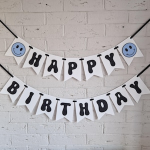 One happy dude birthday banner, one cool dude birthday decorations, retro smiley face birthday party decor, happy birthday bunting sign wall