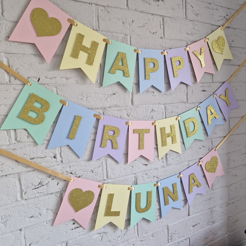 Pastel happy birthday banner, pastel birthday decorations, Pastel theme party decor image 3