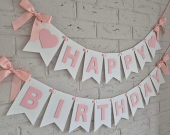 Roze banner voor gelukkige verjaardag: feestversiering meisje 1e verjaardag