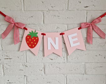 Strawberry high chair banner, Berry first birthday high chair banner, strawberry berry sweet first birthday party decor decorations