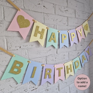 Pastel happy birthday banner, pastel birthday decorations, Pastel theme party decor image 1