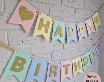 Pastel happy birthday banner, pastel birthday decorations, Pastel theme party decor