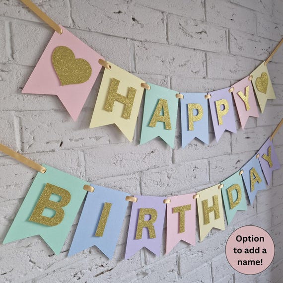 Pastel happy birthday banner, pastel birthday decorations, Pastel theme party decor