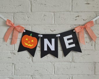 Banner de calabaza de Halloween para silla alta de primer cumpleaños