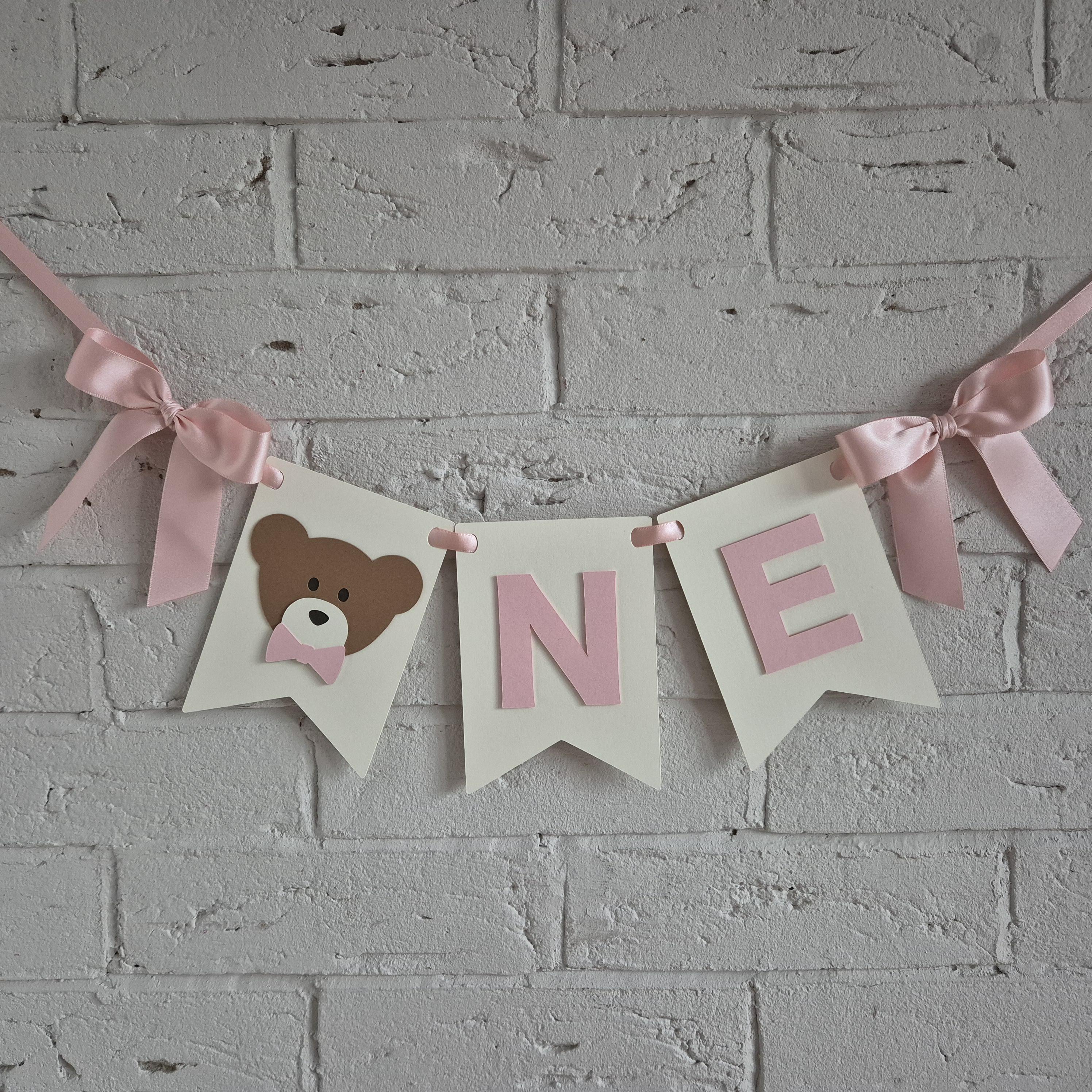 Teddy Bear First Birthday High Chair Banner With Ribbons, Boho Teddy ...