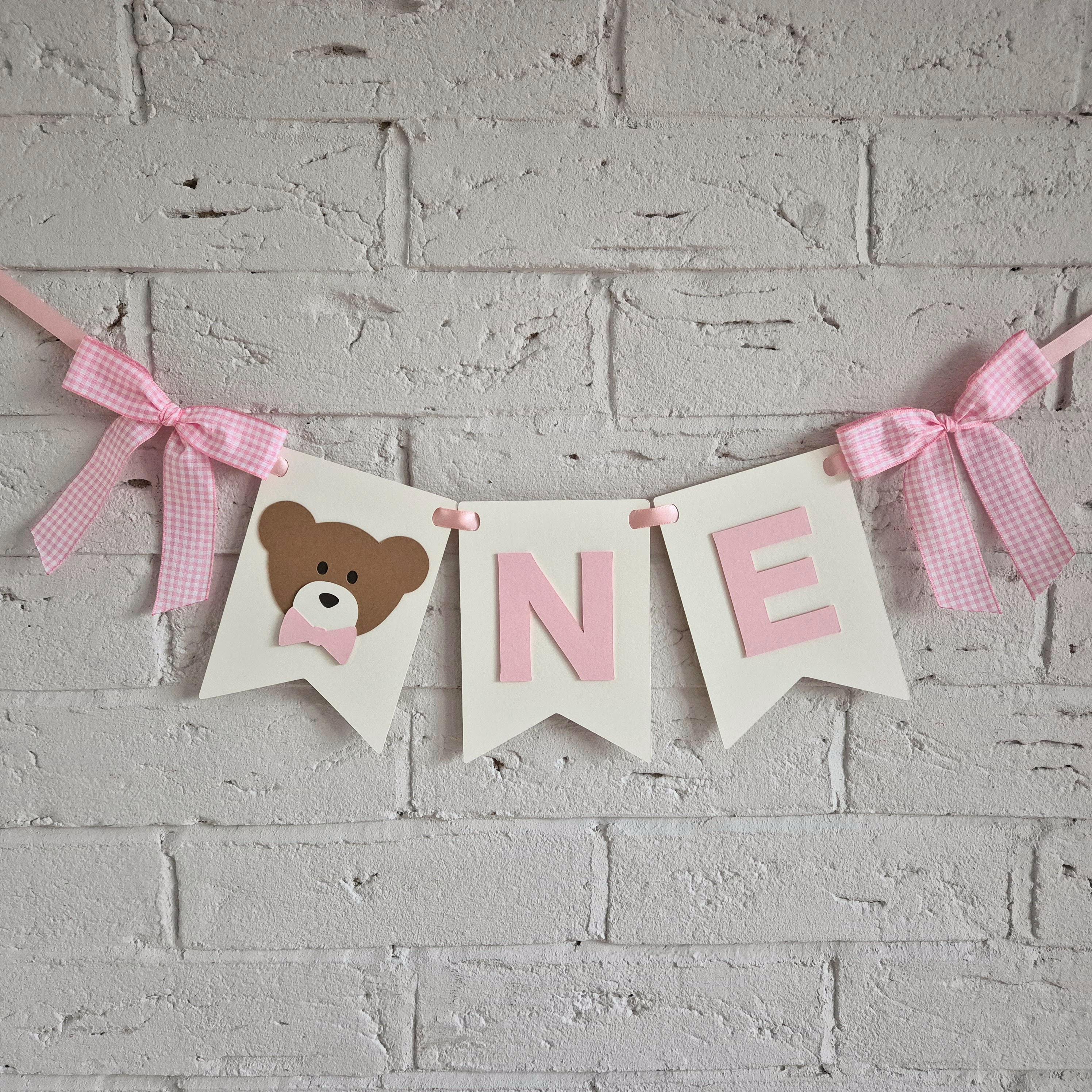 Teddy Bear First Birthday High Chair Banner With Ribbons, Boho Teddy ...