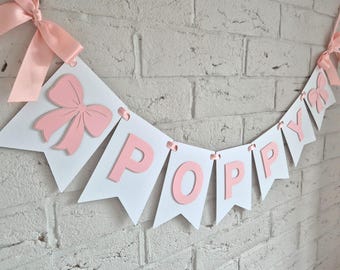 Pink bow birthday banner - first birthday girl party décor
