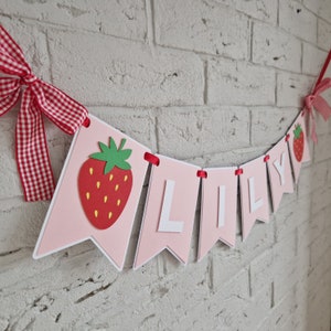 Custom berry first birthday banner, strawberry 1st birthday decorations, berry sweet theme birthday party decor, personalized name banner