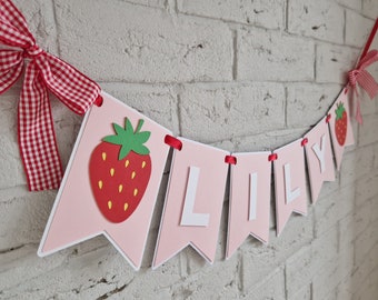 Custom berry first birthday banner, strawberry 1st birthday decorations, berry sweet theme birthday party decor, personalized name banner