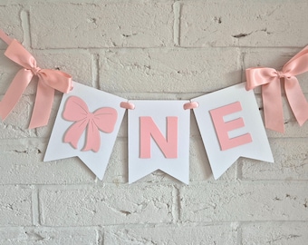 Pink Bow High Chair Banner: Coquette First Birthday Decor